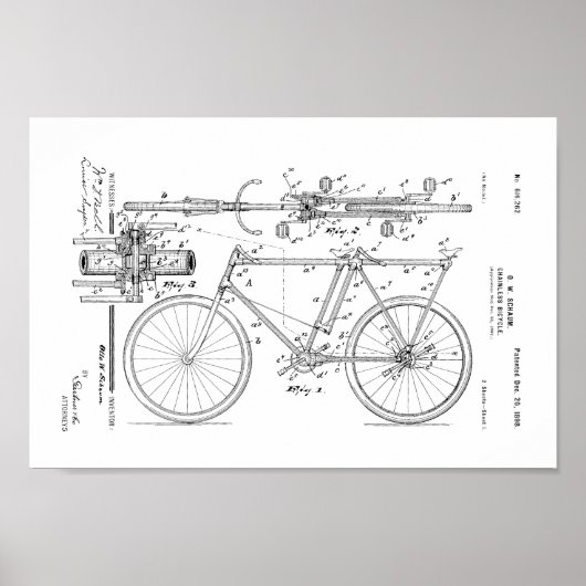 1898 Vintages Fahrradpatent ohne Ketten Art Print Poster (Vorne)