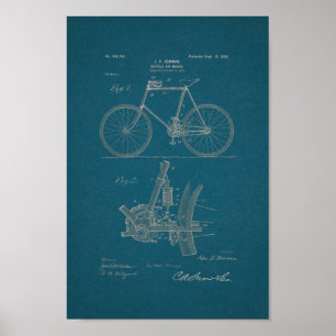 1898 Vintages Fahrradpatent Print Blueprint Art Poster