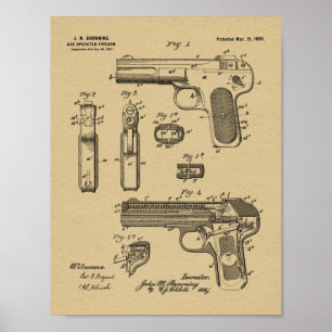 1899 Browning Gun Patent Art Zeichnend Print Poster