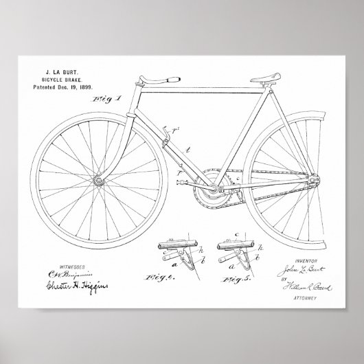1899 Fahrradbremse Patentkunst Zeichnend Druck Poster (Vorne)