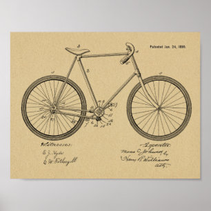 1899 Vintage Kettenloses Fahrrad Patent Kunst Druc Poster