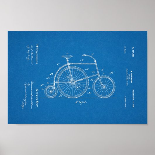 1899 Vintages Fahrrad Patent Blueprint Art Print Poster (Vorne)