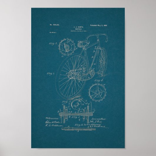 1899 Vintages Fahrradpatent Print Blueprint Art Poster (Vorne)