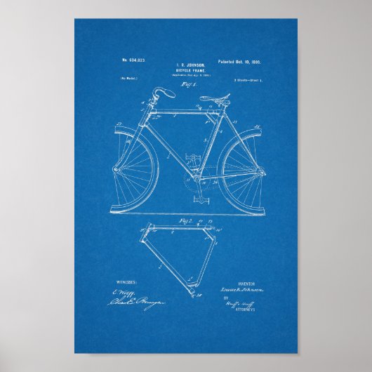 1899 Vintages Fahrradpatent Print Blueprint Art Poster (Vorne)