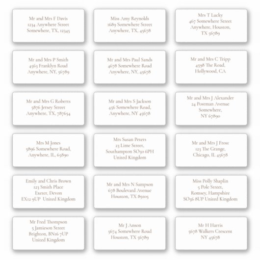 18 Adressen für einzelne Veranstaltungen Brown Aufkleber (Vorderseite)