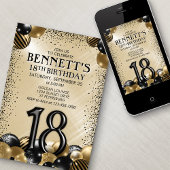 18. Balloons Black Gold Geburtstag Einladung