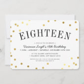 18. BIRTHDAY PARTY stilvolle goldene Konfetti-Spot Einladung (Vorderseite)