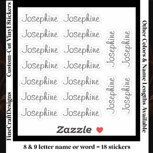 18 Custom Modern 8/9 Letters Name Word Black Aufkleber