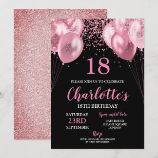 18. Einladende pinkfarbene Neon Schwarz Geburtstag Einladung