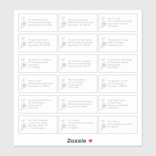 18 Einzelname Anschrift Wedding Guest Floral Aufkleber (Blatt)