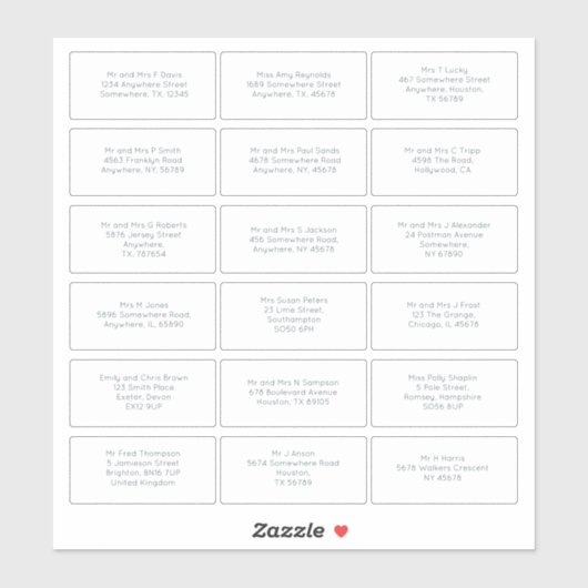 18 Einzelname Anschrift Wedding Guest Simple Aufkleber (Blatt)