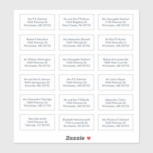 18 Empfängername Hochzeitsgäste Adressen Aufkleber (Blatt)