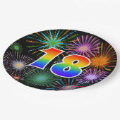 18. Event - Spaß, farbenfroh, kühl, Regenbogen 18 Pappteller (Schrägansicht)