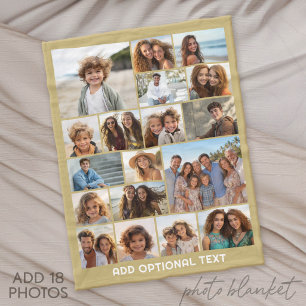 18 Foto-Collage - Benutzerdefinierter Text - Gold Fleecedecke
