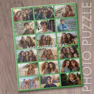 18 Foto-Collage-Ersteller - mit 1 Zeile Text Grün Puzzle