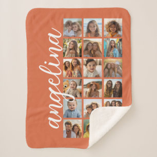 18-Foto-Collage mit großer Schrift - Terrakotta Sherpadecke