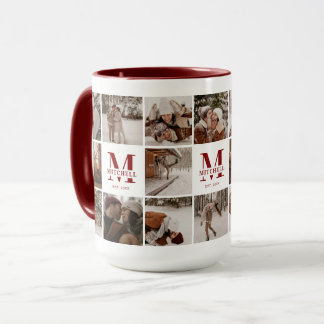 18 Foto Collage Moderner Familienmaroon Personalis Tasse