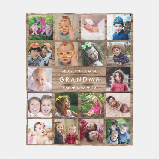 18 Foto Collage Rustic Wood Liebe You Oma Fleecedecke (Vorderseite)