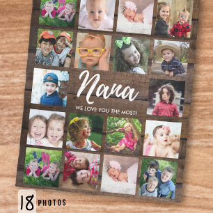 18 Foto-Collage Wir lieben dich Nana dunkles Holz Fleecedecke