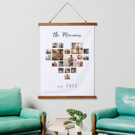 18-Foto-Herz Collage modern minimalistisch Wandteppich Mit Holzrahmen (Wohnzimmer)