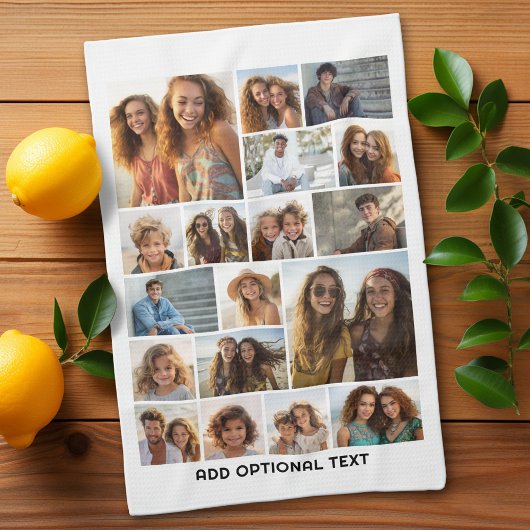 18 FotoCollage - Benutzerdefinierter Text - Schwar Geschirrtuch