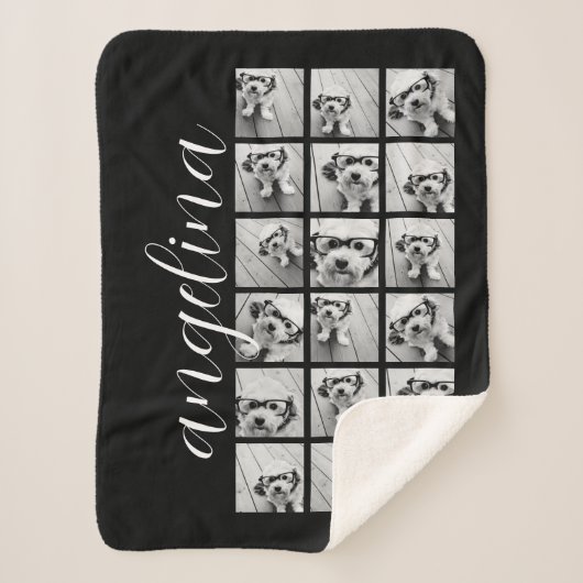 18 FotoCollage - Schwarz-weißes Skript "CAN EDIT" Sherpadecke (Vorderseite)