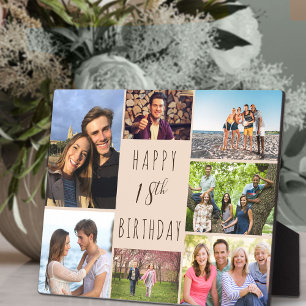 18. Geburtstag 7 Foto Collage Neutral Beige Brown Fotoplatte