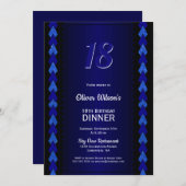18. Geburtstag Abendessen Schwarz-Blau-Party Einladung (Vorne/Hinten)