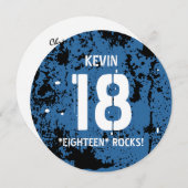 18. Geburtstag Achtzehn Rocks BLUE Grunge F18Z Einladung (Vorne/Hinten)