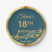 18. Geburtstag aquamarine grüne Musiknoten Pappteller (Vorderseite)