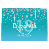 18. Geburtstag aquamariner blauer Glitzer Große Geschenktüte (Rückseite)