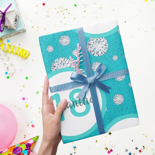 18. Geburtstag aquamariner grüner Glitzer Diamante Geschenkpapier