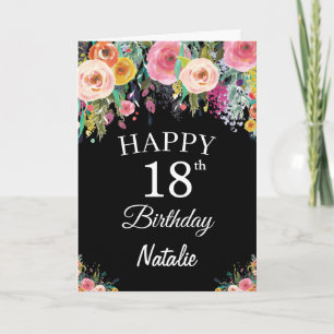 18. Geburtstag Aquarell Blumen Schwarz Karte