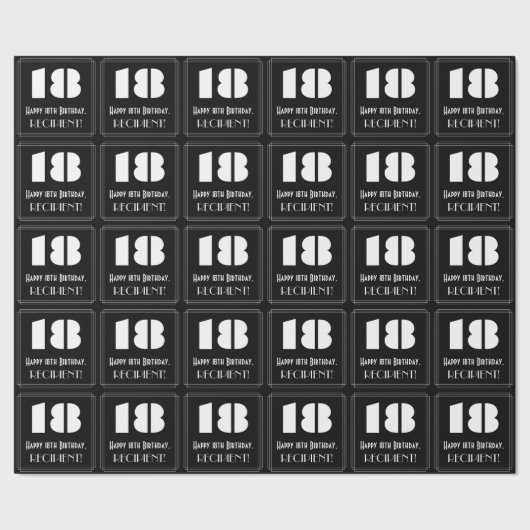 18. Geburtstag: Art Deco Look "18" & Name Geschenkpapier (Saum)