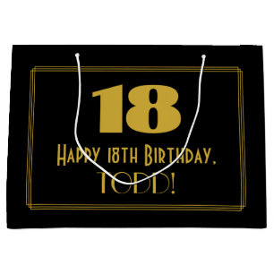 18. Geburtstag — Art Deco  Look "18" & Name Große Geschenktüte