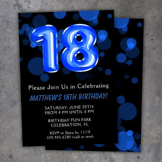 18. Geburtstag Balloons Kinder Blue Boy Party Einladung