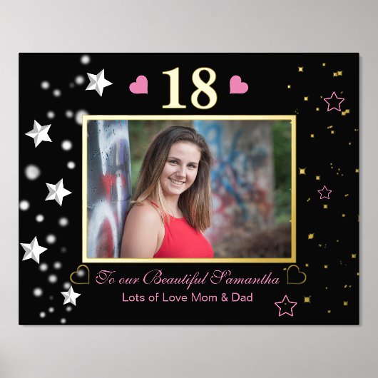 18. Geburtstag Black Gold Celebration Foto Foliendrucke (Vorderseite)