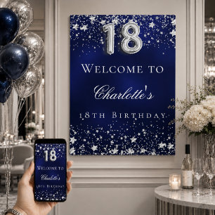 18. Geburtstag blau silberne Sterne Willkommenspar Poster