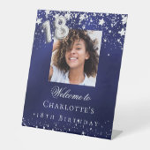 18. Geburtstag blauen Silberstars Foto willkommen Sockelschild (Vorderseite)