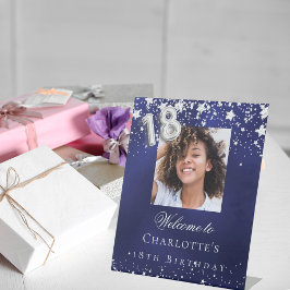 18. Geburtstag blauen Silberstars Foto willkommen Sockelschild