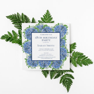 18. Geburtstag Blaues Hydrangeas Wasserfarbe Party Einladung