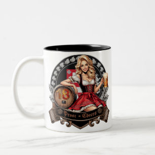 18. Geburtstag - Blondes Dirndl sagt Prost Cheers Zweifarbige Tasse
