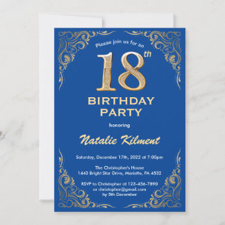 18. Geburtstag Blue and Gold Glitzer Frame Einladung