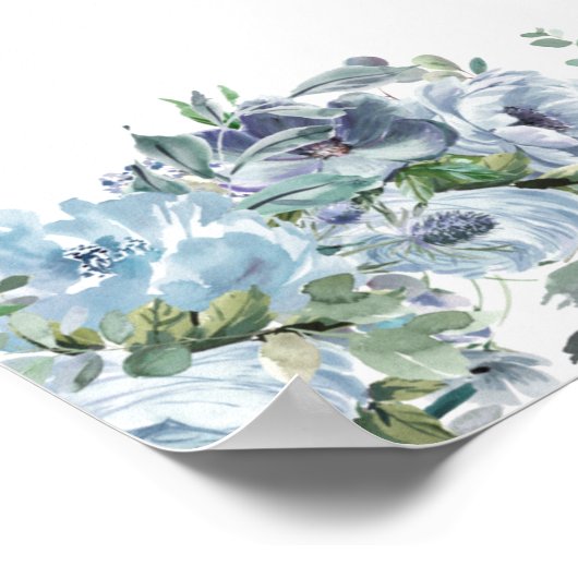 18. Geburtstag Blue Floral Printable Begrüßungszei Poster (Ecke)