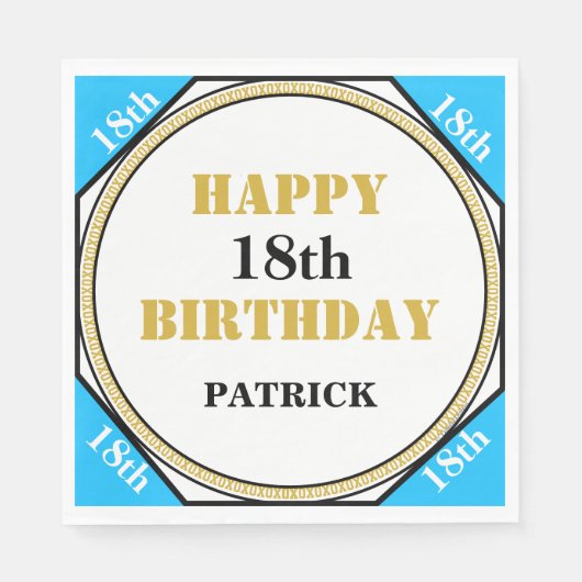 18. Geburtstag Blue Gold Serviette (Vorderseite)