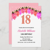 18. Geburtstag Blumenblume Rose Gold Einladung (Vorne/Hinten)