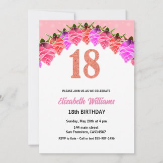 18. Geburtstag Blumenblume Rose Gold Einladung
