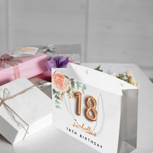 18. Geburtstag blumige Rose Goldkalyptus Geburtsta Große Geschenktüte