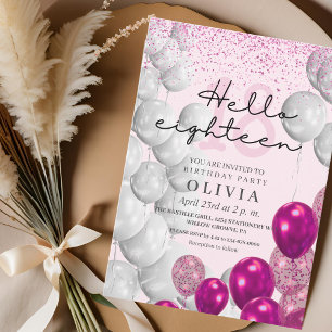 18. Geburtstag Blush Pink Glitzer Balloons Einladung