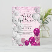 18. Geburtstag Blush Pink Glitzer Balloons Einladung (Stehend Vorderseite)